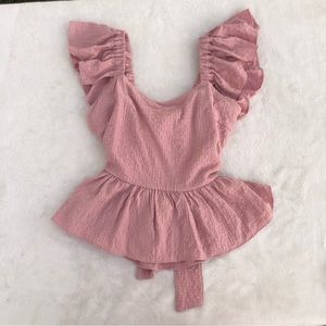 Barbiecore Peplum Miou muse ruffle Shirt dusty rose Sz. Small